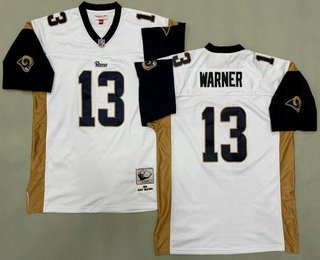 Men's St Louis Rams #13 Kurt Warner White 2001 Throwback Jersey