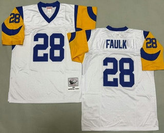 Men's St Louis Rams #28 Marshall Faulk White 1999 Throwback Jersey