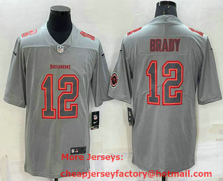 Men's Tampa Bay Buccaneers #12 Tom Brady LOGO Grey Atmosphere Fashion Vapor Untouchable Stitched Limited Jersey