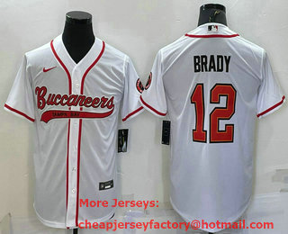 Men's Tampa Bay Buccaneers #12 Tom Brady White Cool Base Stitched Baseball Jersey
