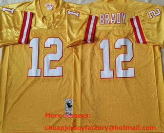 Men's Tampa Bay Buccaneers #12 Tom Brady Yellow Throwback Jersey