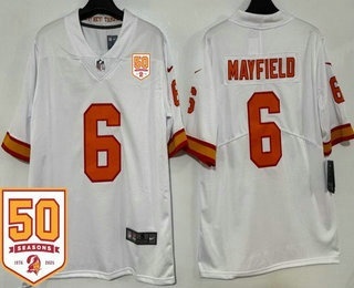 Men's Tampa Bay Buccaneers #6 Baker Mayfield Limited White Throwback 50th Seasons Vapor Jersey