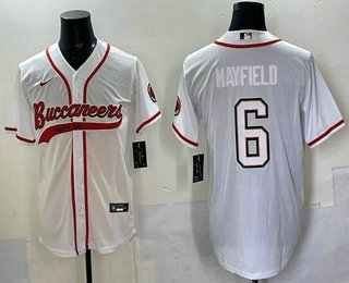 Men's Tampa Bay Buccaneers #6 Baker Mayfield White Cool Base Stitched Baseball Jersey