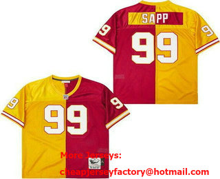 Men's Tampa Bay Buccaneers #99 Warren Sapp Red Yellow Split Throwback Jersey