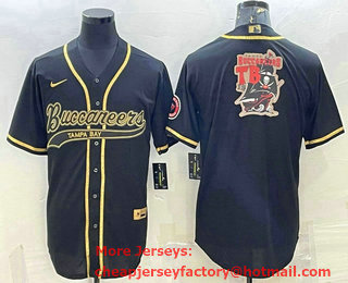 Men's Tampa Bay Buccaneers Black Gold Team Big Logo With Patch Cool Base Stitched Baseball Jersey