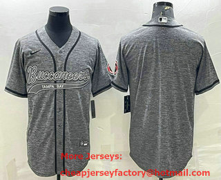Men's Tampa Bay Buccaneers Blank Grey Gridiron With Patch Cool Base Stitched Baseball Jersey