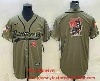 Men's Tampa Bay Buccaneers Olive Salute to Service Team Big Logo Cool Base Stitched Baseball Jersey