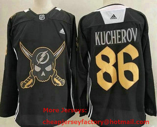 Men's Tampa Bay Lightning #86 Nikita Kucherov Black Pirate Themed Warmup Authentic Jersey