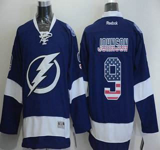Men's Tampa Bay Lightning #9 Tyler Johnson USA Flag Fashion Blue Jersey