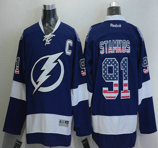 Men's Tampa Bay Lightning #91 Steven Stamkos USA Flag Fashion Blue Jersey