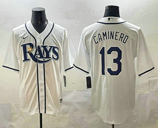 Men's Tampa Bay Rays #13 Junior Caminero White Cool Base Stitched Jersey