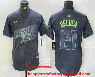 Men's Tampa Bay Rays #21 Jonny DeLuca Charcoal 2024 City Connect Limited Stitched Jersey