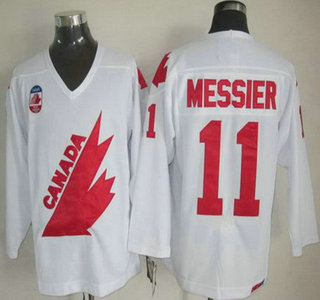 Men's Team Canada #11 Mark Messier 1991 Olympic White CCM Vintage Throwback Jersey