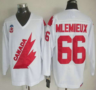 Men's Team Canada #66 Mario Lemieux 1991 Olympic White CCM Vintage Throwback Jersey