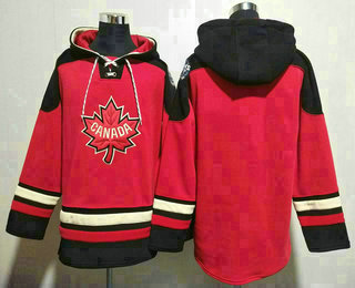 Men's Team Canada Blank 2025 Red Black Ageless Must Have Lace Up Pullover Hoodie