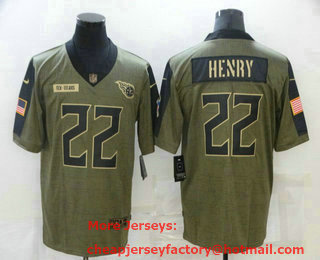 Men's Tennessee Titans #22 Derrick Henry 2021 Olive Salute To Service Limited Stitched Jersey