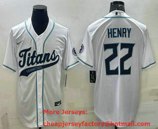 Men's Tennessee Titans #22 Derrick Henry White With Patch Cool Base Stitched Baseball Jersey