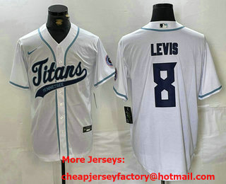 Men's Tennessee Titans #8 Will Levis White With Patch Cool Base Stitched Baseball Jersey