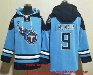 Men's Tennessee Titans #9 Steve McNair Blue Ageless Must Have Lace Up Pullover Hoodie