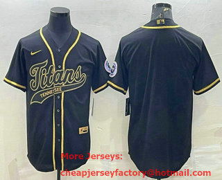 Men's Tennessee Titans Blank Black Gold With Patch Cool Base Stitched Baseball Jersey