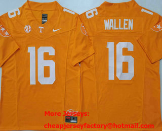 Men's Tennessee Volunteers #16 Morgan Wallen Yellow FUSE College Stitched Jersey