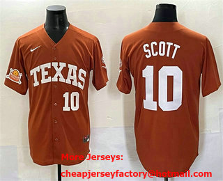 Men's Texas Longhorns #10 Mia Scott Orange 2025 Softball National Champions Stitched Jersey