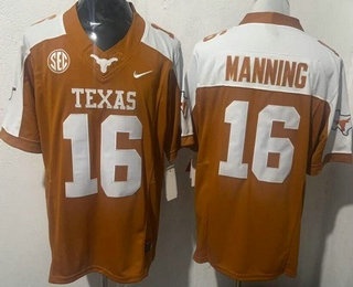Men's Texas Longhorns #16 Arch Manning Orange Alternate FUSE College Football Jersey