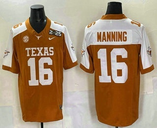 Men's Texas Longhorns #16 Peyton Manning Orange 2025 CFP Final With SEC Patch Stitched Jersey