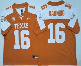 Men's Texas Longhorns #16 Peyton Manning Orange Thanksgiving FUSE College Football Jersey