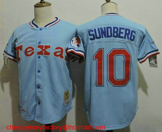 Men's Texas Rangers #10 JIM SUNDBERG Light Blue 1982 Cooperstown Throwback Mitchell & Ness Jersey