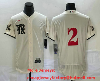 Men's Texas Rangers #2 Marcus Semien Cream 2023 City Connect Flex Base Stitched Jersey 01