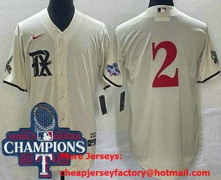 Men's Texas Rangers #2 Marcus Semien Cream City 2023 World Series Champions Cool Base Jersey