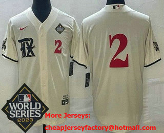 Men's Texas Rangers #2 Marcus Semien Cream City Player Number 2023 World Series Cool Base Jersey