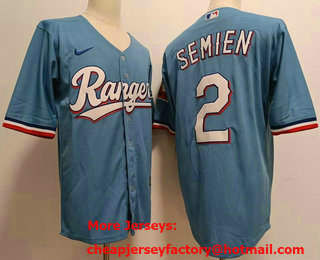 Men's Texas Rangers #2 Marcus Semien Light Blue Team Logo Cool Base Jersey