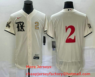 Men's Texas Rangers #2 Marcus Semien Number Cream 2023 City Connect Flex Base Stitched Jersey 01