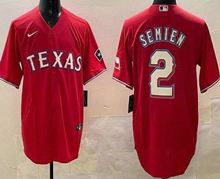 Men's Texas Rangers #2 Marcus Semien Red Team Logo Cool Base Jersey