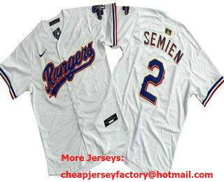 Men's Texas Rangers #2 Marcus Semien White 2024 Gold Collection Left Patch Limited Cool Base Jersey