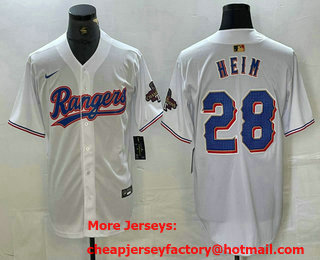 Men's Texas Rangers #28 Jonah Heim White 2023 World Series Champions Cool Base Jersey 11