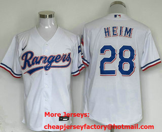 Men's Texas Rangers #28 Jonah Heim White Team Logo Cool Base Jersey
