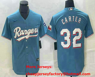 Men's Texas Rangers #32 Evan Carter Light Blue Team Logo Cool Base Jersey