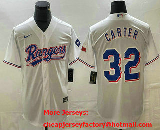 Men's Texas Rangers #32 Evan Carter White Team Logo Cool Base Jersey