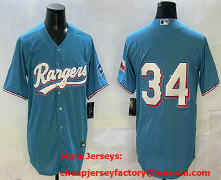 Men's Texas Rangers #34 Nolan Ryan Blue Without Name Cooperstown Collection Stitched Nike Jersey