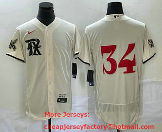 Men's Texas Rangers #34 Nolan Ryan Cream 2023 City Connect Flex Base Stitched Jersey 01