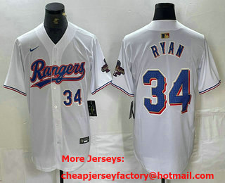 Men's Texas Rangers #34 Nolan Ryan Number White 2024 Gold Collection Limited Cool Base Jersey