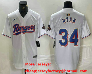 Men's Texas Rangers #34 Nolan Ryan White 2024 Gold Collection Limited Cool Base Jersey