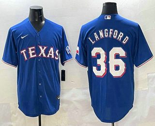 Men's Texas Rangers #36 Wyatt Langford Royal Cool Base Stitched Jersey
