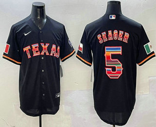 Men's Texas Rangers #5 Corey Seager Black Rainbow Mexico Cool Base Stitched Jersey