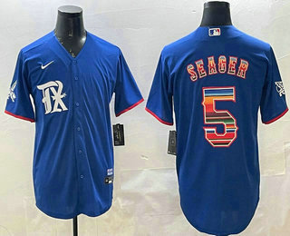 Men's Texas Rangers #5 Corey Seager Blue Rainbow Cool Base Stitched Jersey