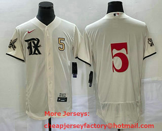 Men's Texas Rangers #5 Corey Seager Number Cream 2023 City Connect Flex Base Stitched Jersey 01