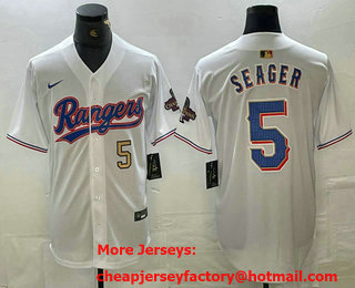 Men's Texas Rangers #5 Corey Seager Number White 2023 World Series Champions Cool Base Jersey 11